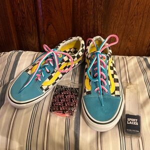 Vans Old Skool Look Saved By the Bell Checkered Suede Pink/Blue Men 5.5/Women 7